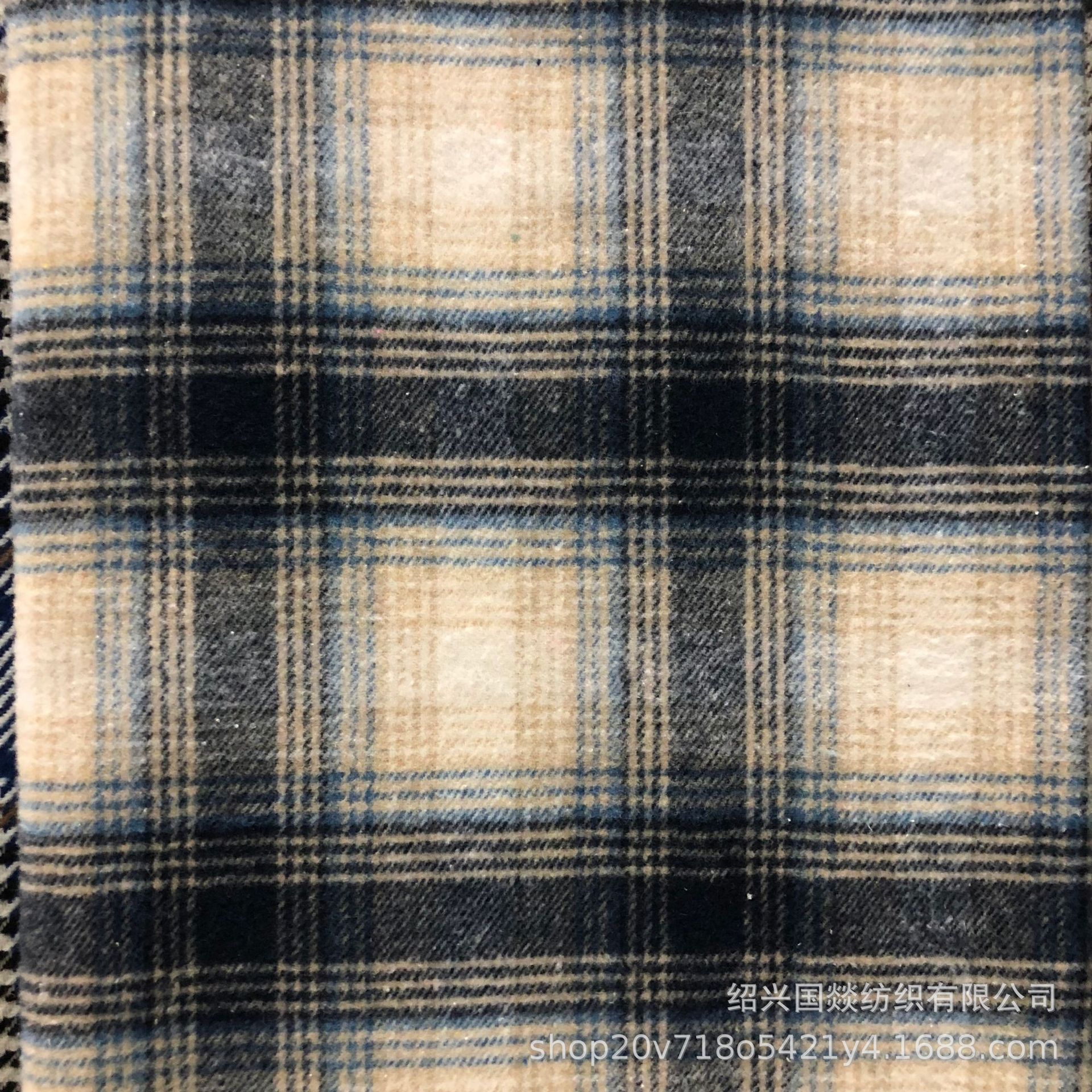 现货19秋冬新款针织格子毛呢面料 顺毛大衣呢 时装大衣外套布料