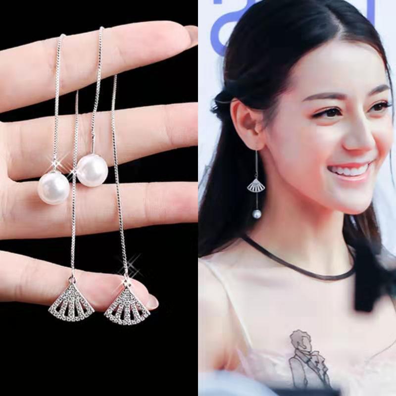 S925纯银耳针珍珠长款韩版个性简约气质网红耳饰厂家直销