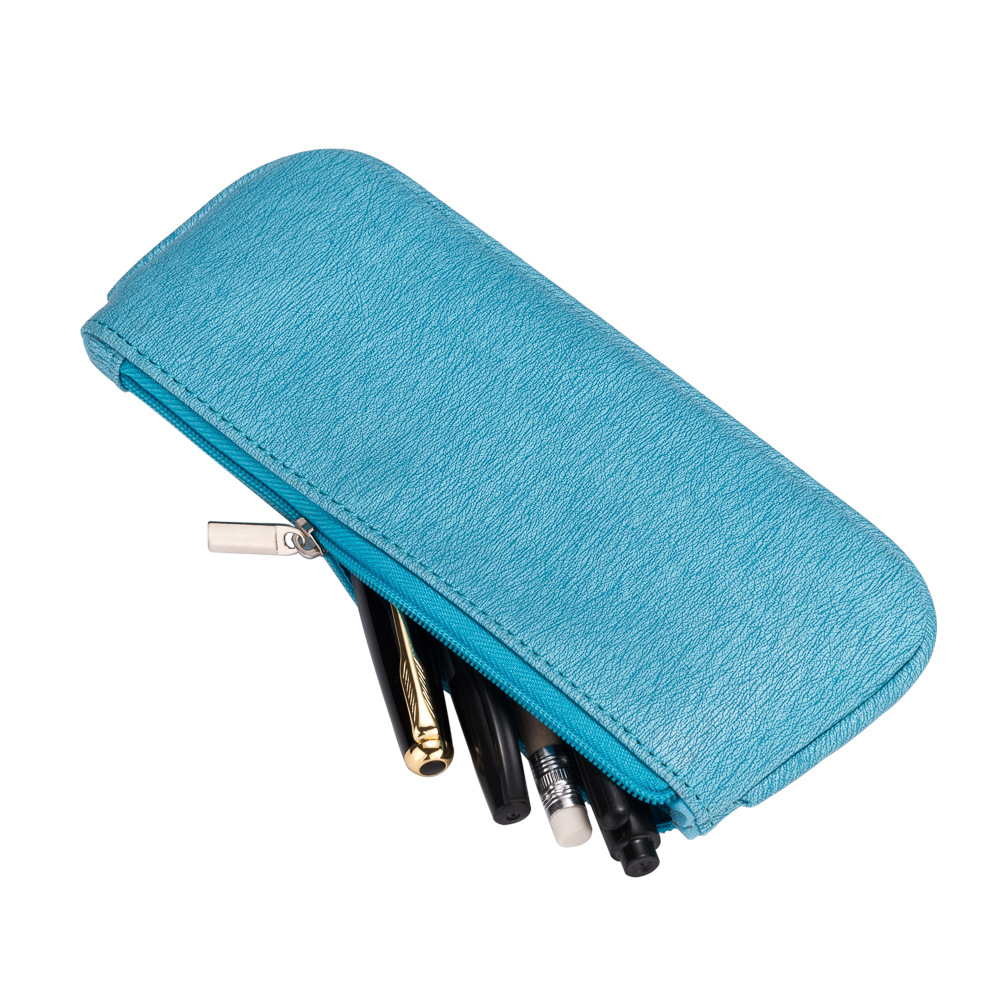 龙岗工厂定制pu压变革纯色拉链笔袋 学生铅笔收纳袋