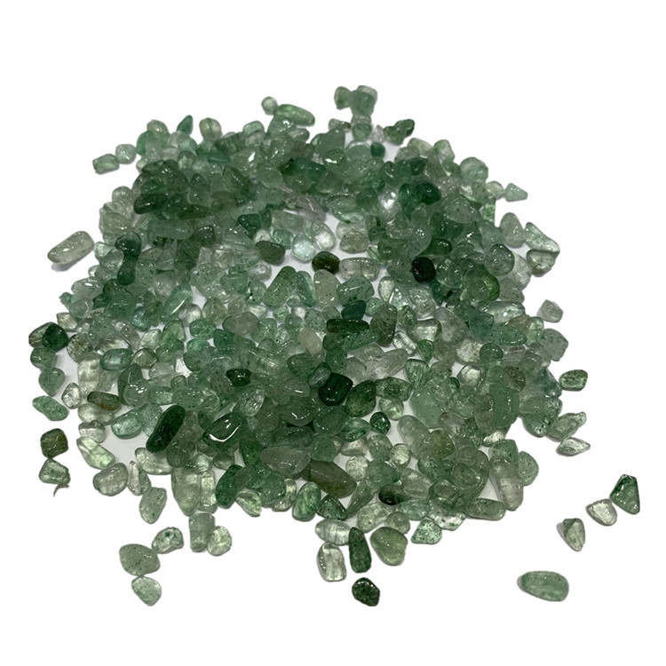 纯天然绿色草莓晶碎石原石铺鱼缸装饰