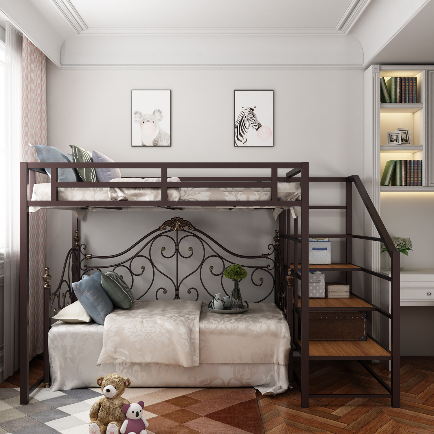 铁艺床高架床上下铺床小户型双人高低简约宿舍多功能铁床上床下桌