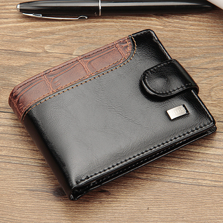 Men's Wallet Dollar Handbag Men's Wallet Short Leather Patchwork Buckle Dollar Handbag Horizontal Wallet Wallet