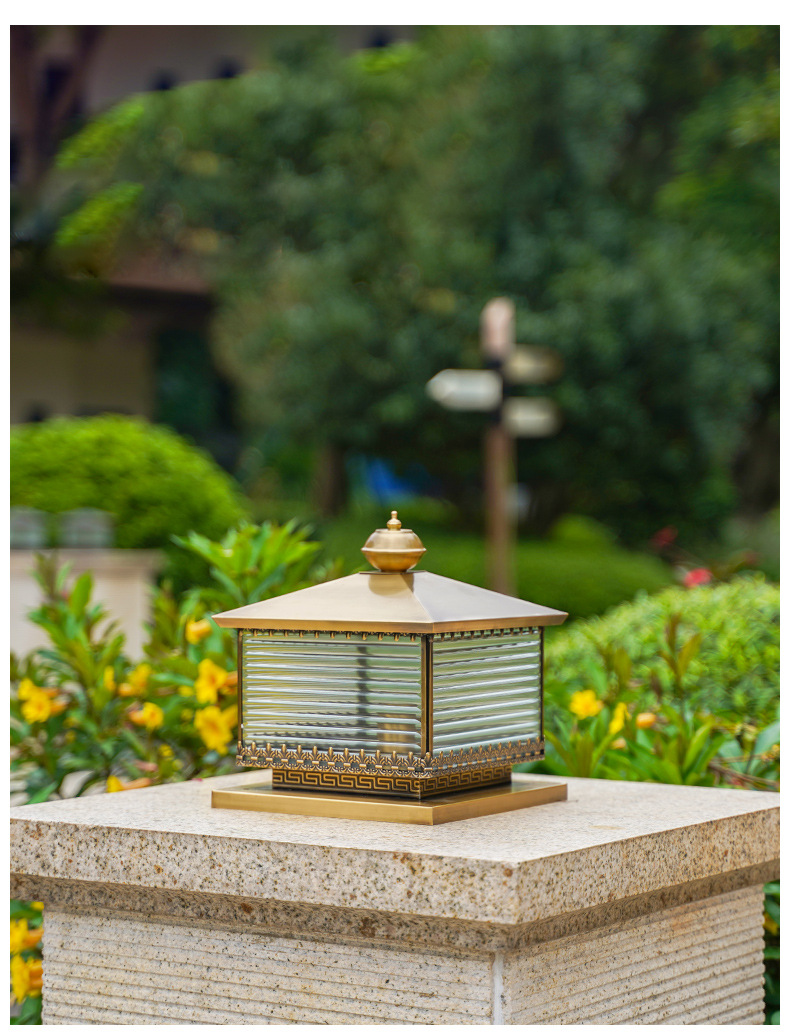 新款小区户外防水方形墙柱子围墙灯大门花园别墅庭院灯全铜柱头灯