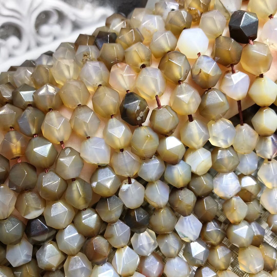 咖啡色玛瑙钻石面散珠半成品刻面