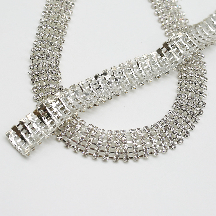 现货 国产a钻6排白色水钻爪链 烧焊多排钻链婚纱礼服diy饰品配件