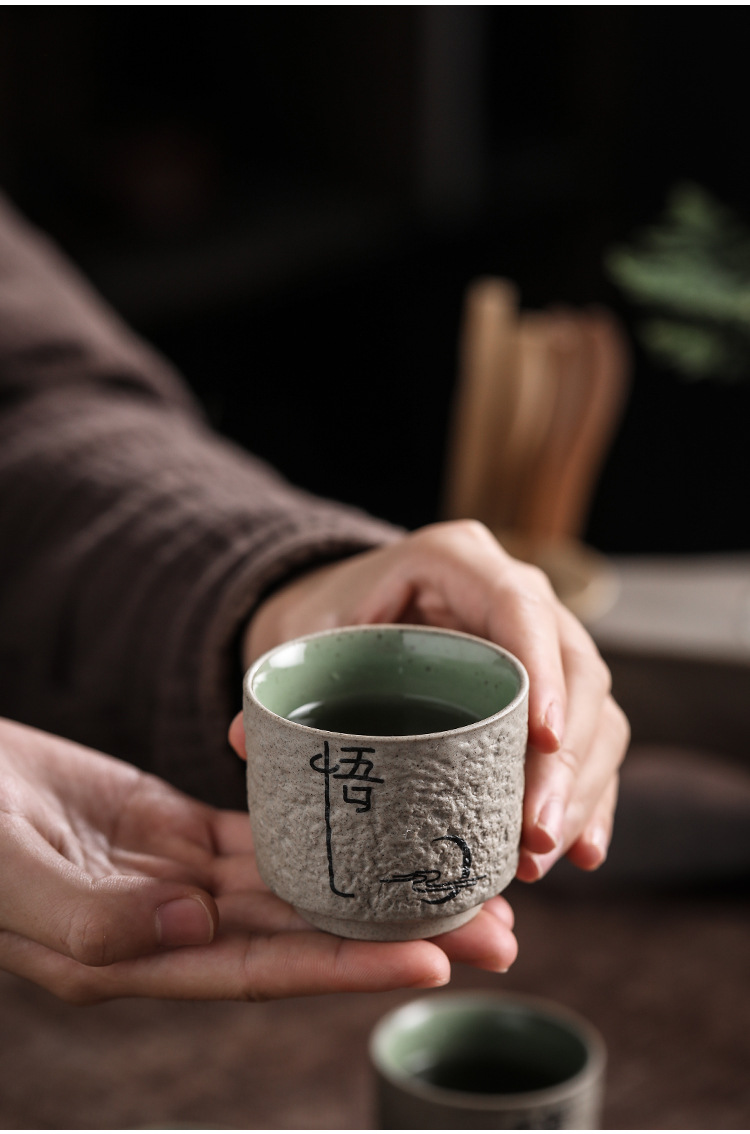 粗陶老岩泥茶杯日式禅意喝茶品茗杯大号个人杯茶具配件订制批发