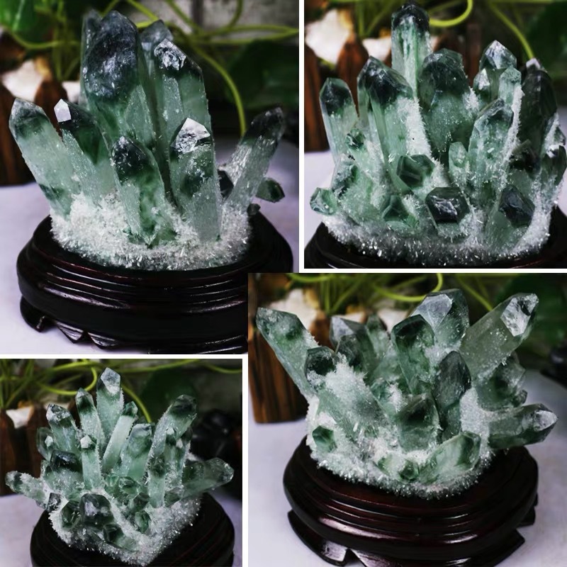 厂家直销绿色水晶晶簇矿石摆件摆饰居家办公配饰配送底座-阿里巴巴
