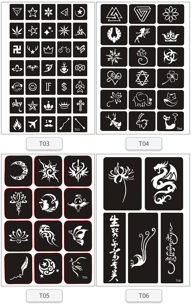 厂家批发 定制纹身模板新款 纹身贴英文字母成品图已镂空纹身贴纸
