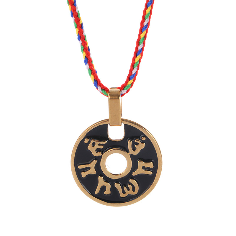 佛教钛钢梵文圆形六字真言大明咒项链保平安男女士护身符饰品挂件