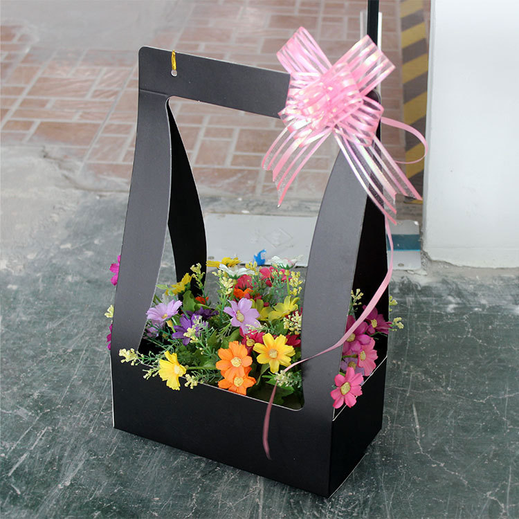 折叠手提花篮牛皮纸质 插鲜花纸盒手提花盒小型花篮手提鲜花包装