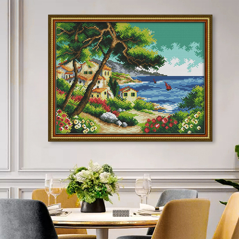 供应加盟一件代发十字绣海边村庄二海边风景系列小幅欧式