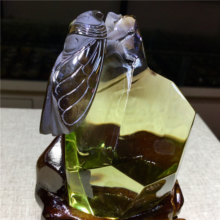 东海水晶 天然黄水晶茶水晶知了金蝉一鸣惊人步步高节节高摆件