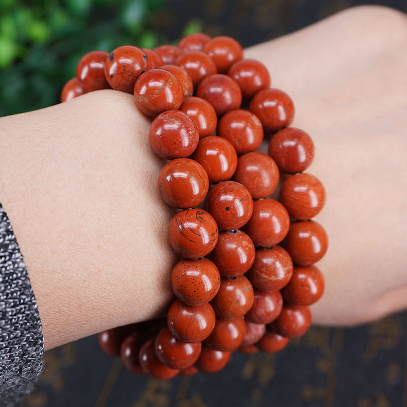 天然红石鸡肝石红碧玉单圈手链男女款时尚手串饰品批发