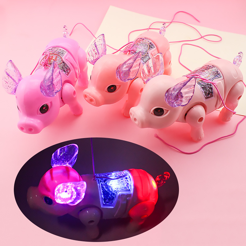 Yingbo Genuine Electric Music Leash Pig TikTok Hot Sale Popular Luminous Leash Walking Pig Toy Pig Eight Rings