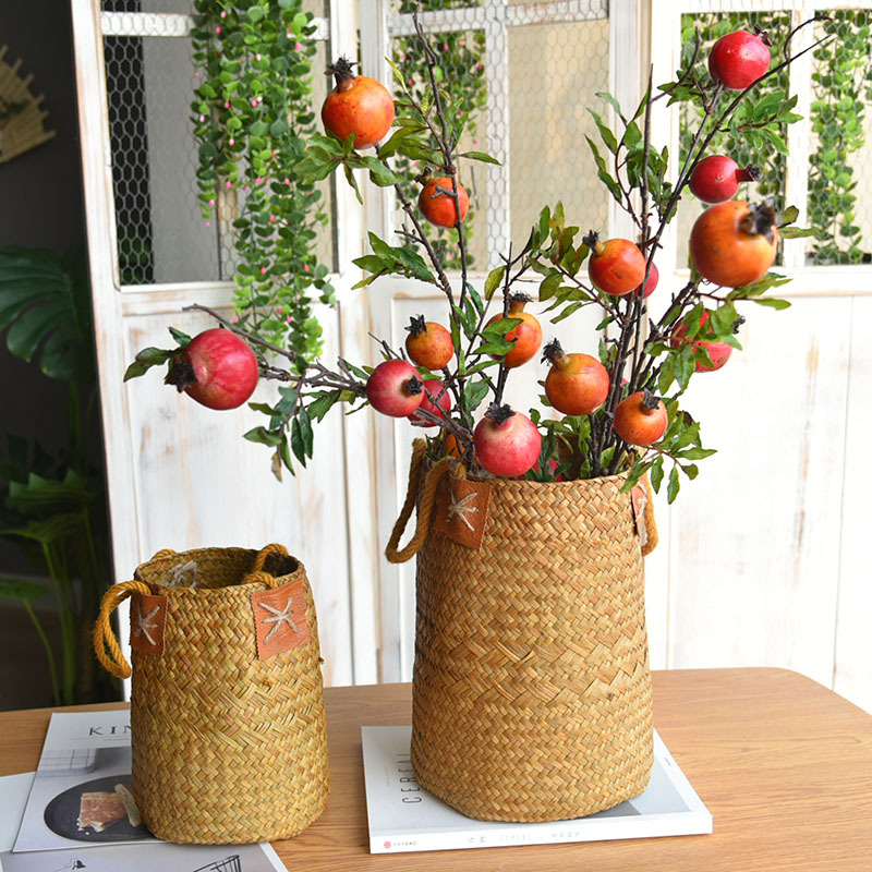 Natural Straw Baskets Flowerpot and Flower Vase Wheat Barley Decoration Dried Flower Nordic Seaweed Knitted Basket