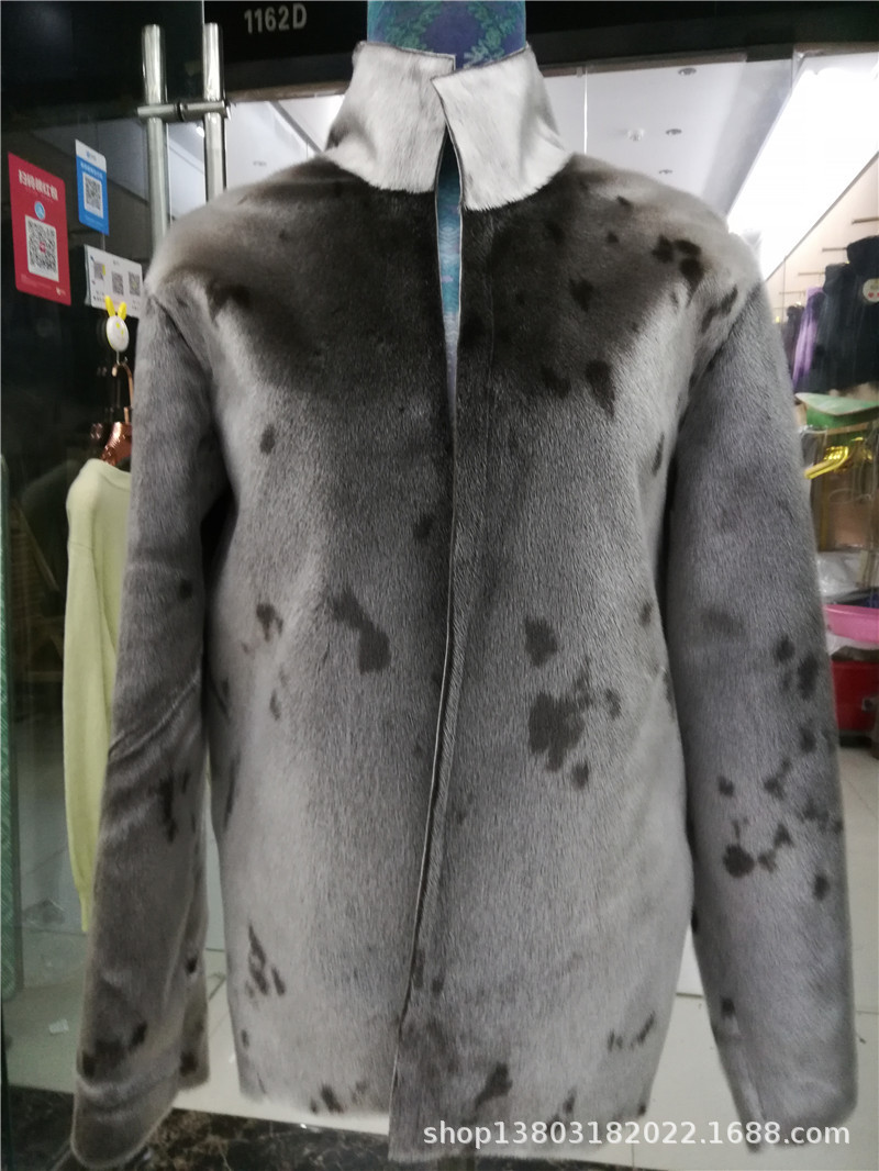 海豹皮毛一体皮草双面夹克 自然斑点海豹皮夹克 户外男式皮草