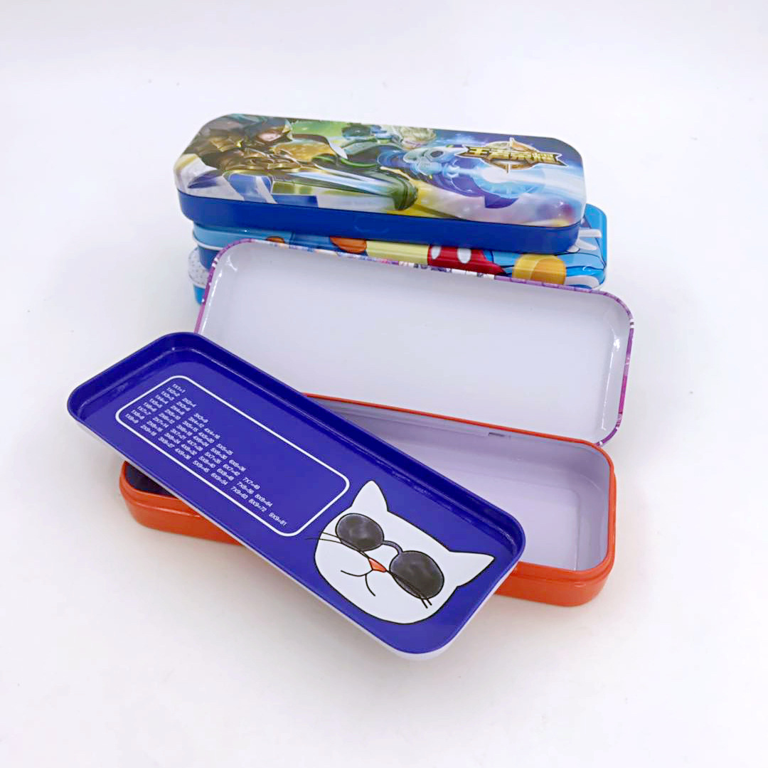 批发创意学生卡通铁文具盒双层带乘法口诀铅笔盒收纳盒文具用品