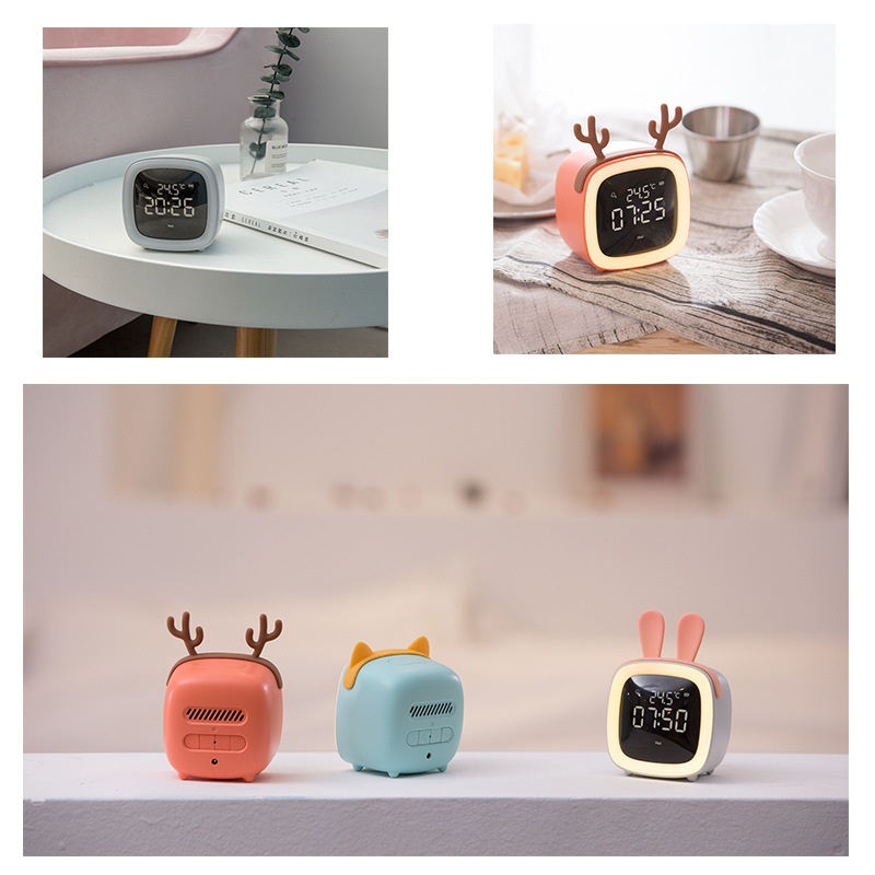 Cute Pet TV Alarm Clock Multi-Purpose Alarm Clock Led Temperature Display Small Night Lamp Bedside Led Cartoon Rechargeable Alarm Clock Table Lamp