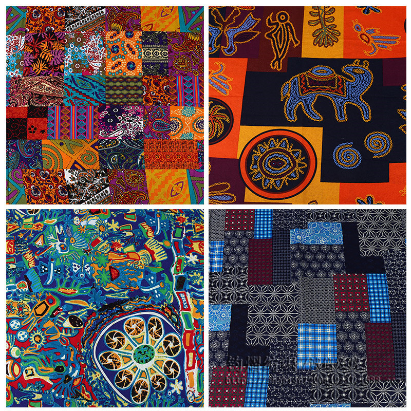 批发棉麻印花布料拼接印花不规则拼布女服装连衣裙手工diy面料