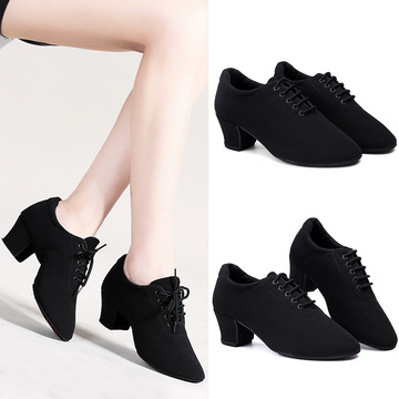 批发拉丁舞鞋女中跟软底跳舞鞋跨境水兵舞鞋秋冬牛津布舞蹈鞋新款