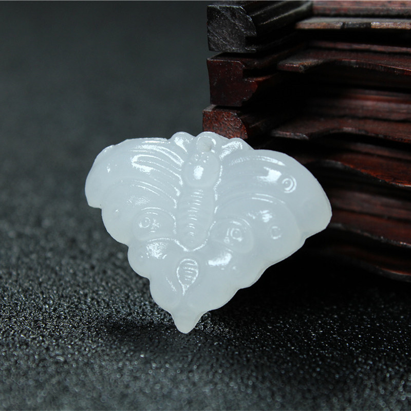 天然玉石阿富汗白玉蝴蝶男女款玉石吊坠挂件 手工diy饰品配饰