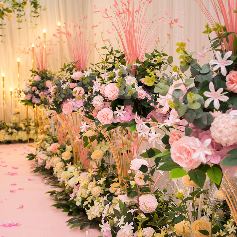 新款婚庆路引花飞凌草仿真花几何架花铁艺装饰花婚礼现场布置花艺