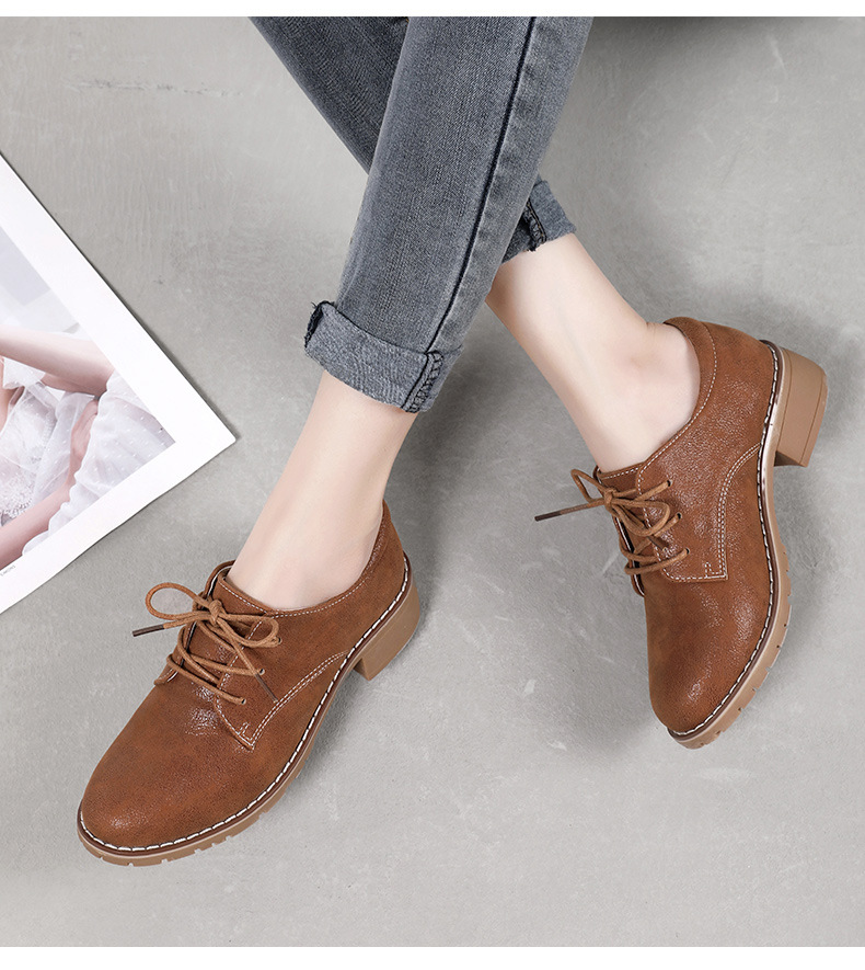 公猴小皮鞋女英伦风单鞋2019秋季新款中跟粗跟休闲复古牛筋底