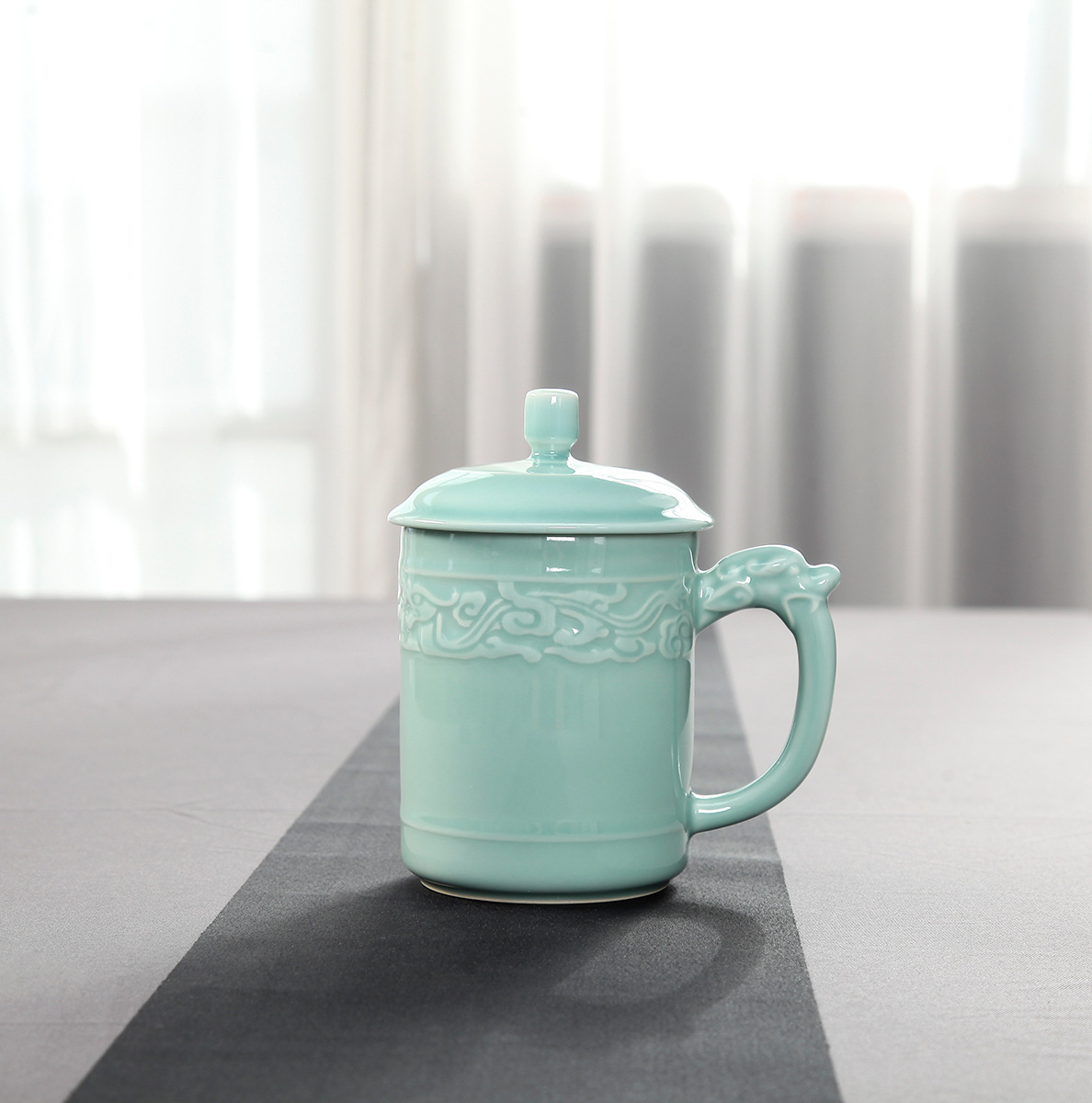 厂家直销龙泉青瓷马克杯手工神龙杯领导杯特大号水杯大容量送礼