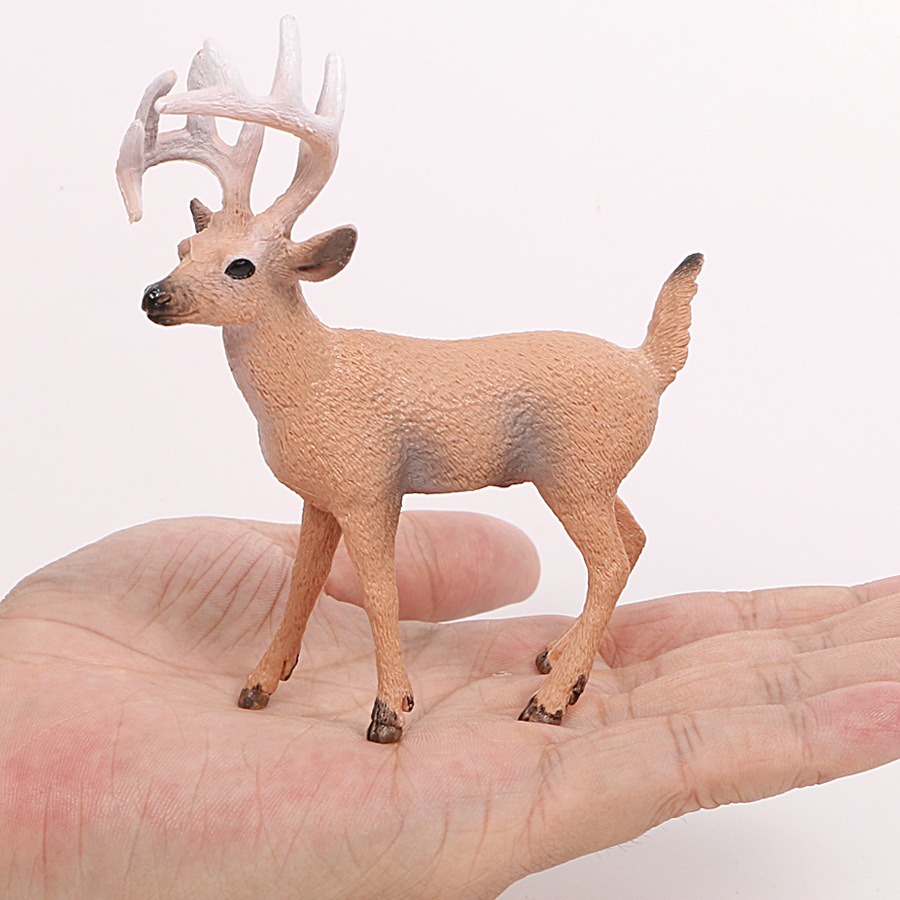 仿真野生动物野生白尾鹿模型实心环保静态手办套装摆件圣诞节玩具