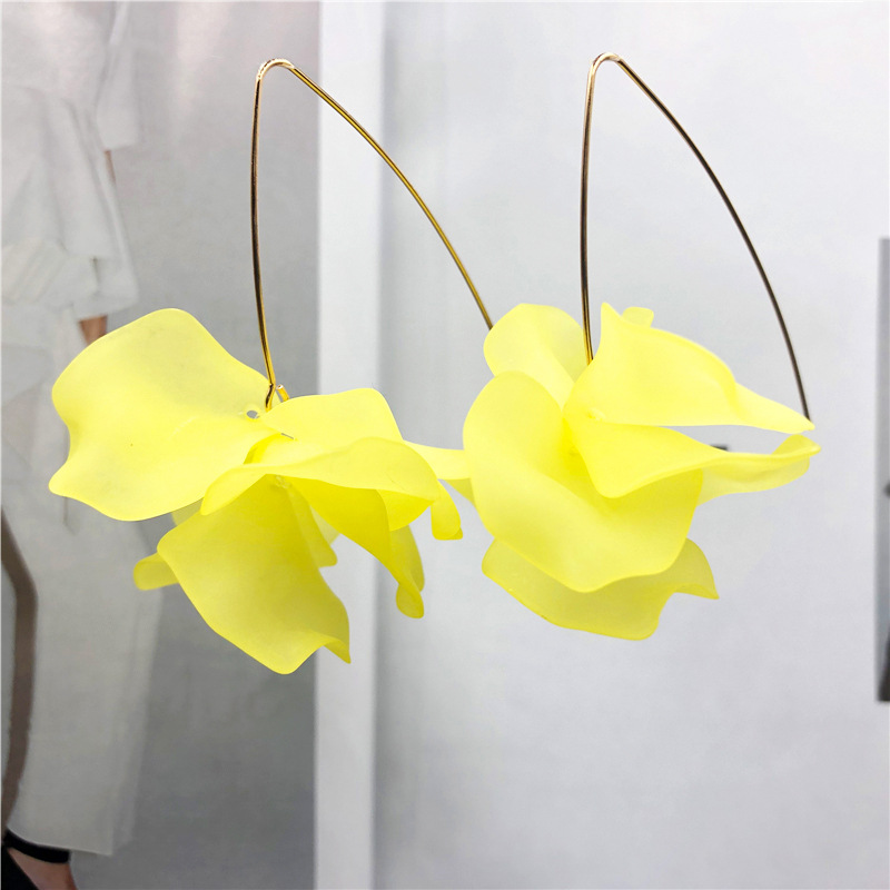 Earrings Korean Elegant New Internet Celebrity Exaggerated Earrings Popular Floral Acrylic Long Flower Ear Hook Earrings