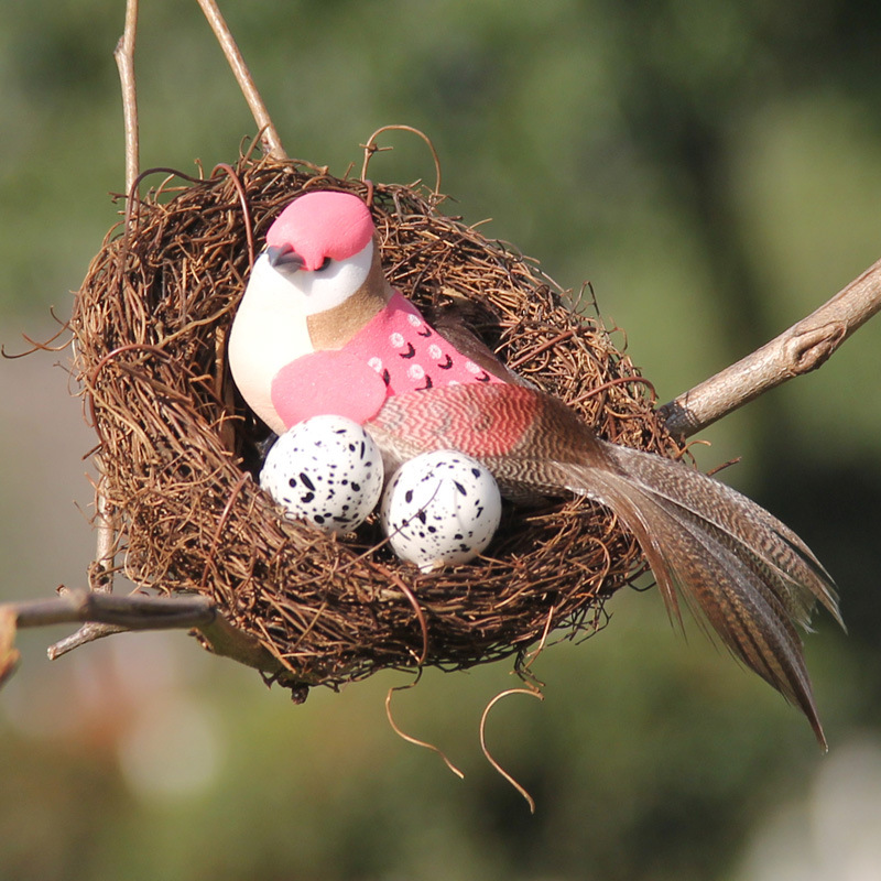 仿真小鸟巢套装 藤编草材质鸟窝 园艺森系装饰道具工艺品