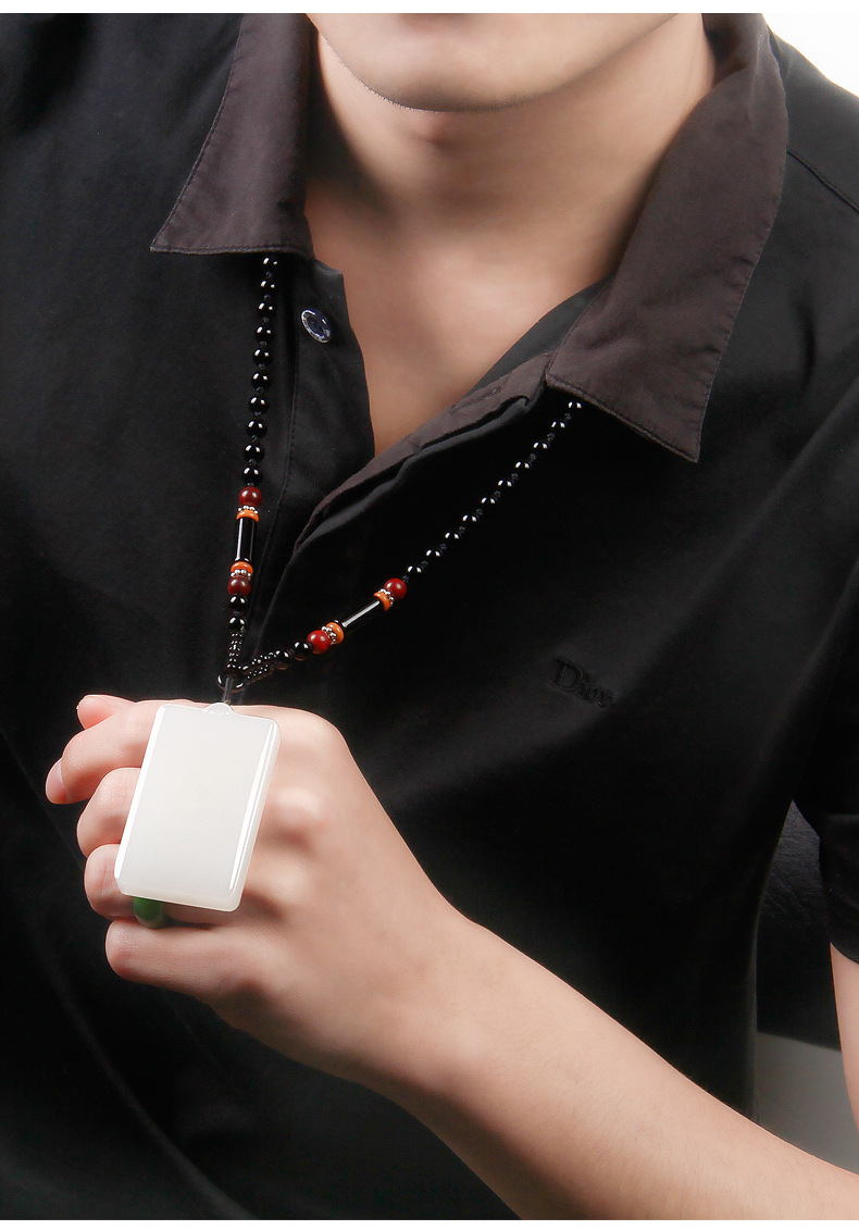 新疆天然和田玉吊坠男羊脂白玉平安无事牌玉牌吊坠玉佩玉坠女项链