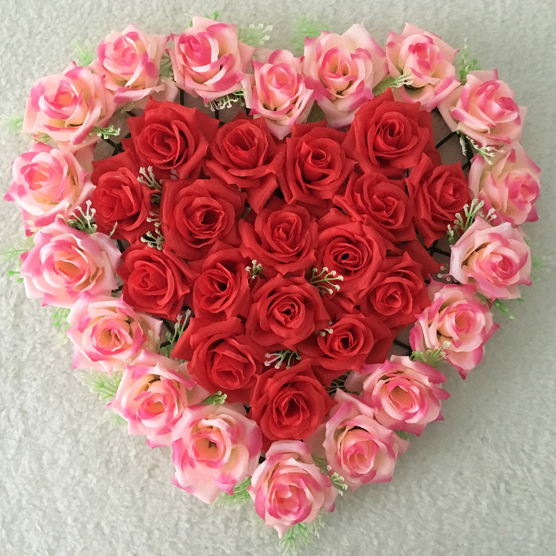 批发心形仿真玫瑰花盘 桃心花排 婚车装饰花 婚庆新房布置道具