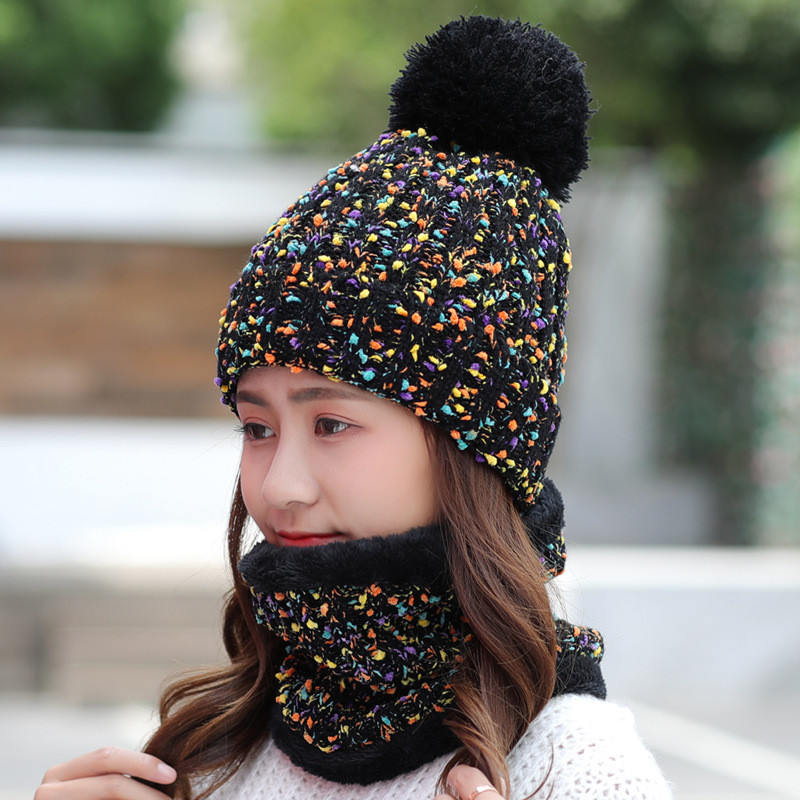 Autumn and Winter Hat Korean Style Fleece Lined Padded Warm Keeping Woolen Cap Scarf Two-Piece Set All-Match and Sweet Cycling Wind-Proof Cap