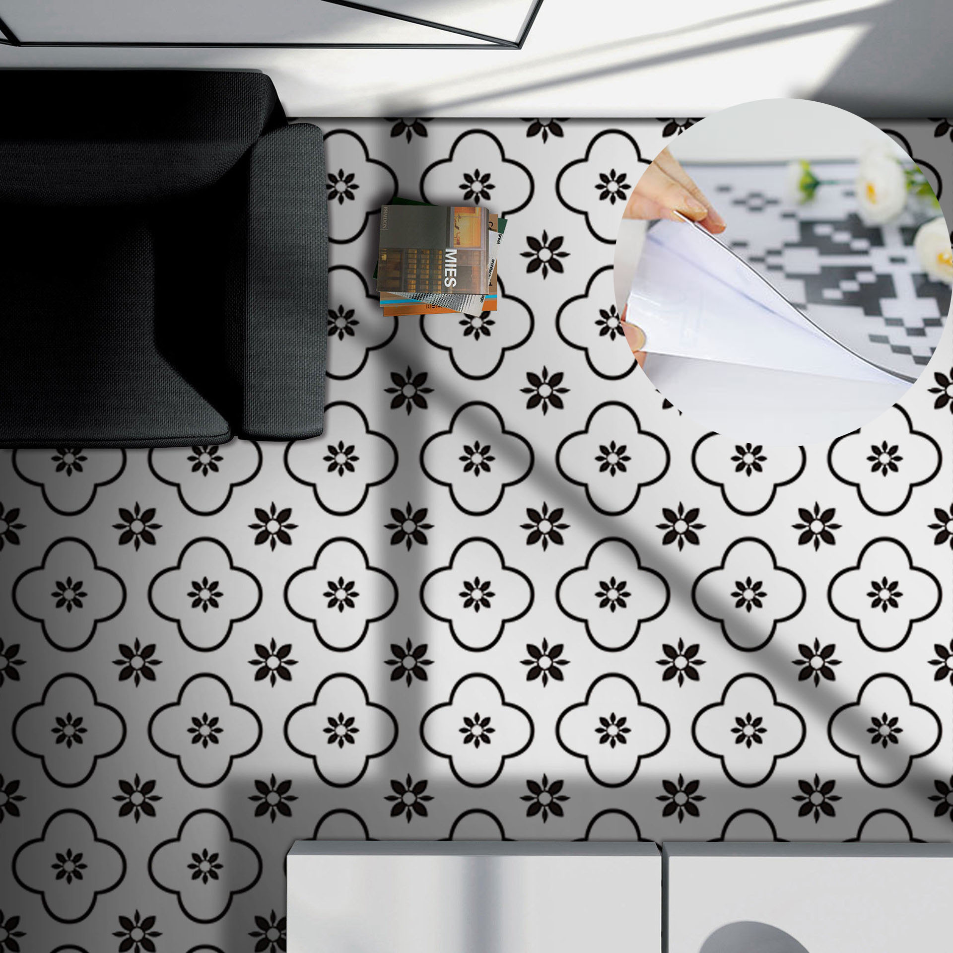 黑白瓷砖贴片自粘墙贴创意方形地砖翻新地板贴 加厚pvc防水地贴纸