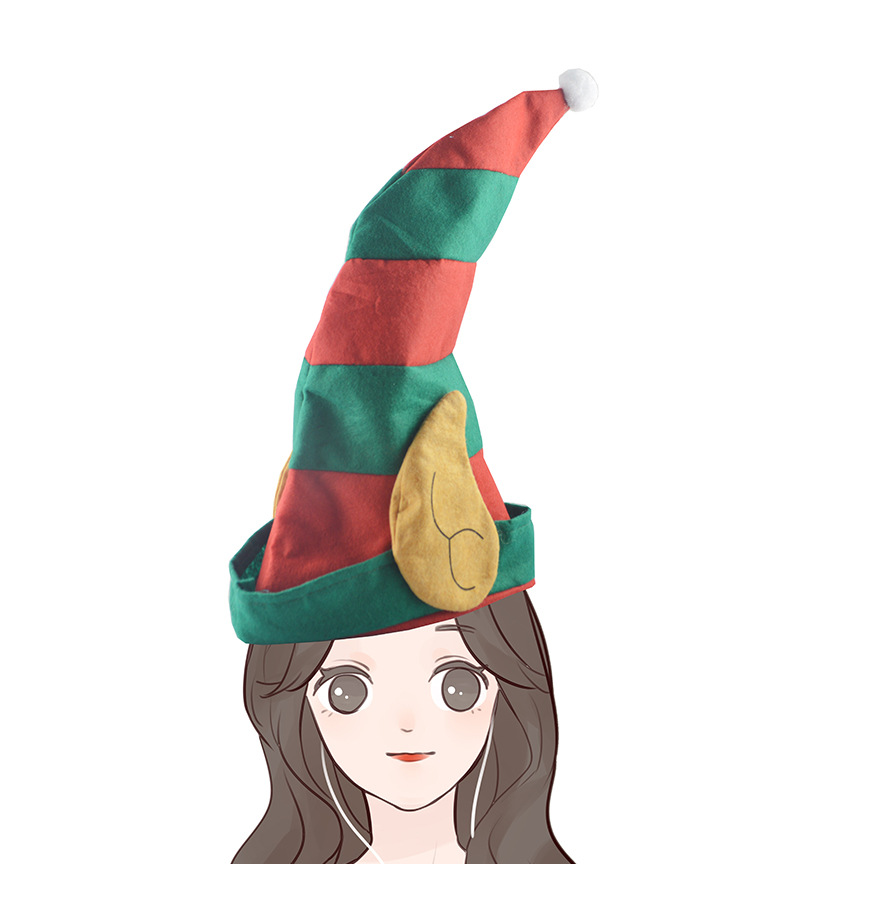 精灵圣诞帽圣诞节精灵帽子小丑帽耳朵红绿条纹帽圣诞派对装饰品