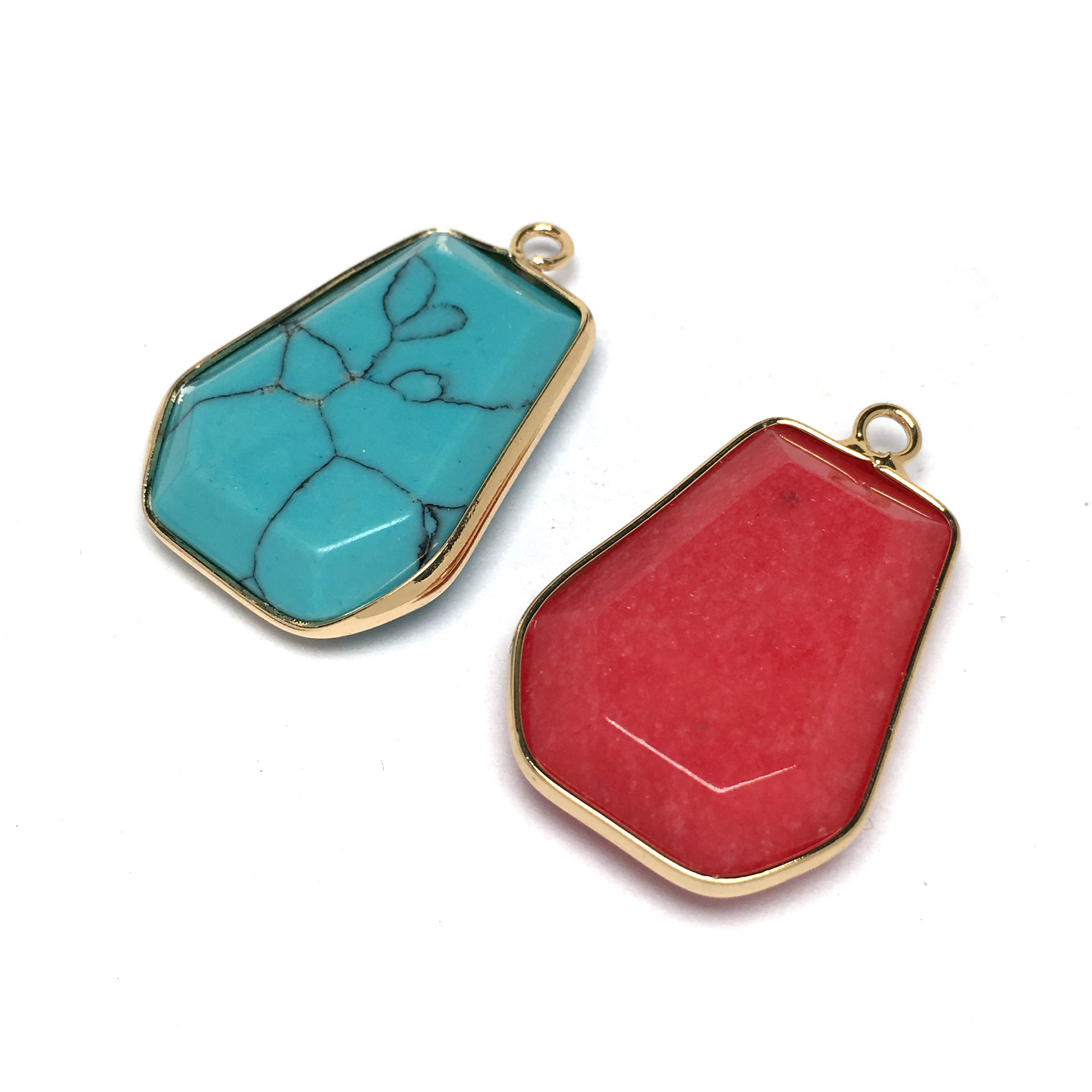 气质百搭多边形切面半宝石吊坠镶金边diy饰品首饰配件项链吊坠