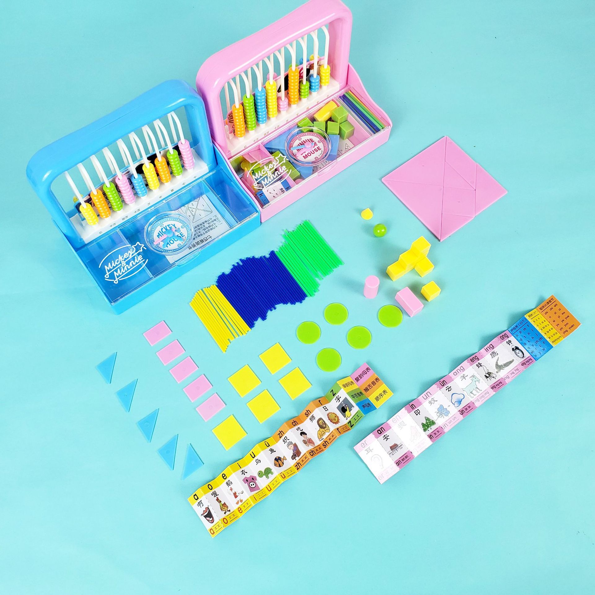 卡通迪士尼学具盒 儿童2合1九行计数器幼儿奖品几何体七巧板 算盘