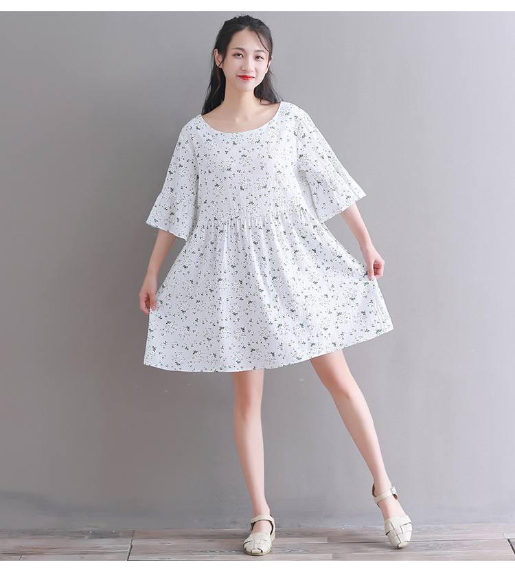 大童胖童连衣裙女童10-15岁 大码宽松夏装胖女孩学生加肥棉麻裙子