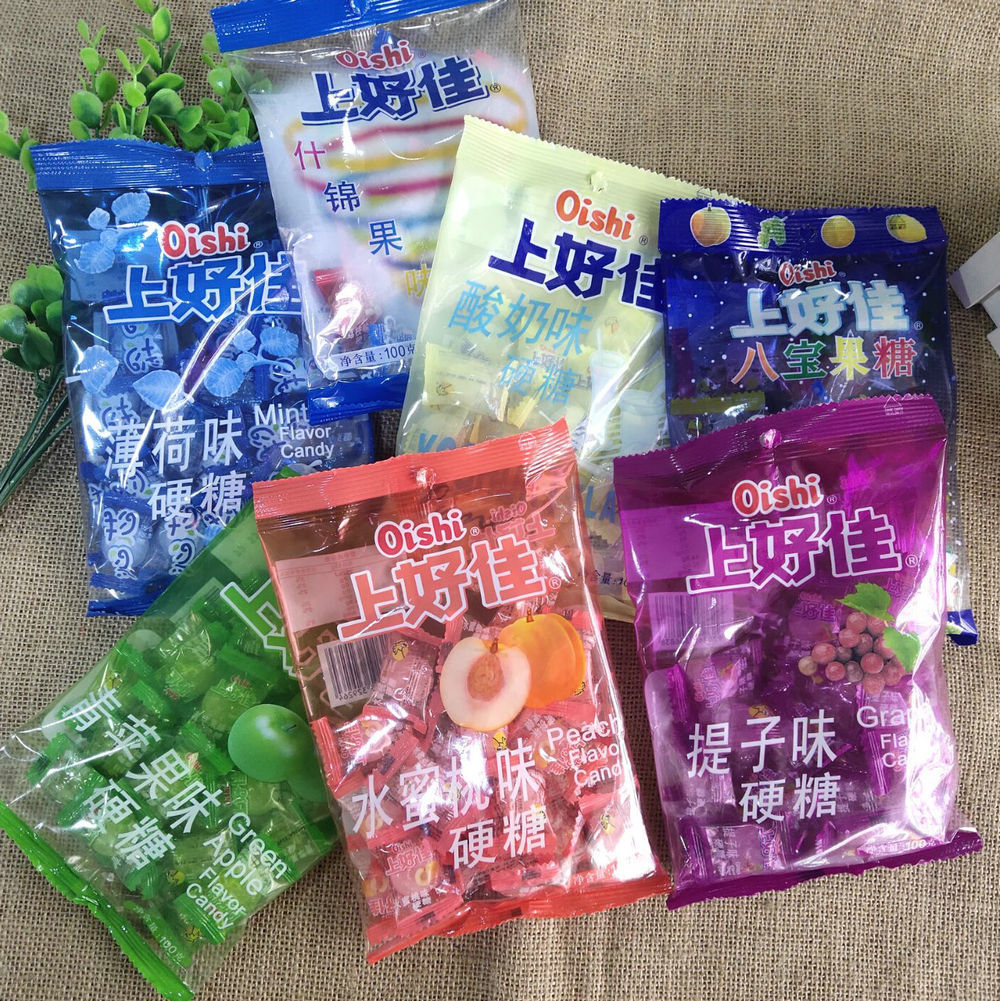 上好佳水果味糖薄荷什锦水蜜桃提子葡萄柑橘冰柠檬100克袋装