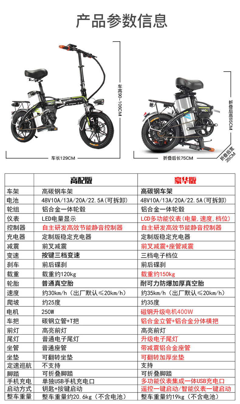 14寸折叠电动自行车小型成人超轻锂电池代驾宝助力亲子代步电瓶车