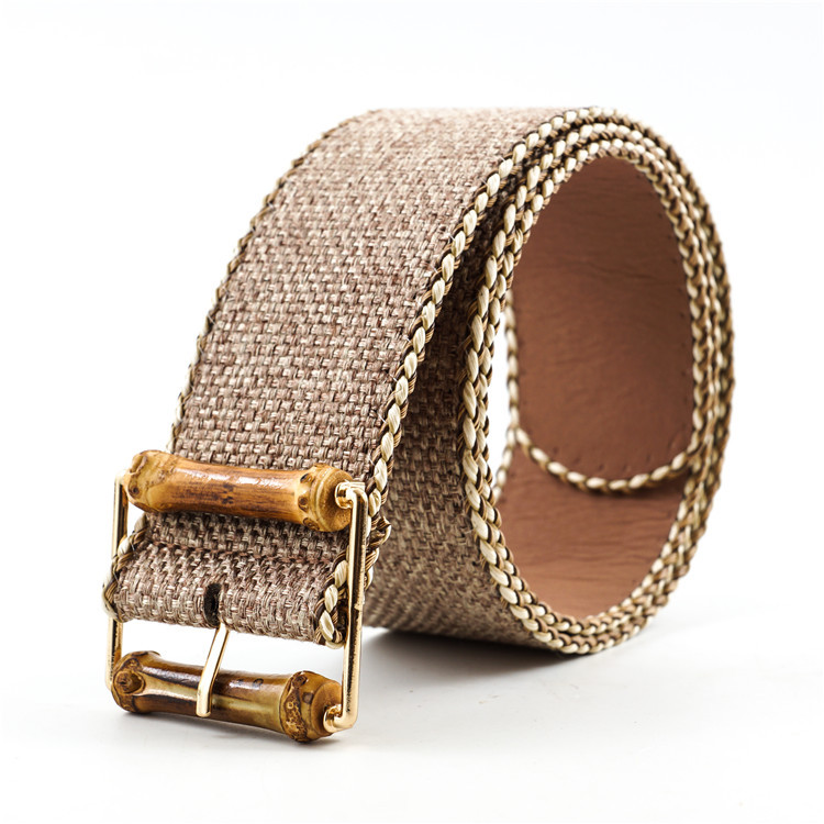 秋冬新款松紧腰带 编织腰带女士竹节扣腰带