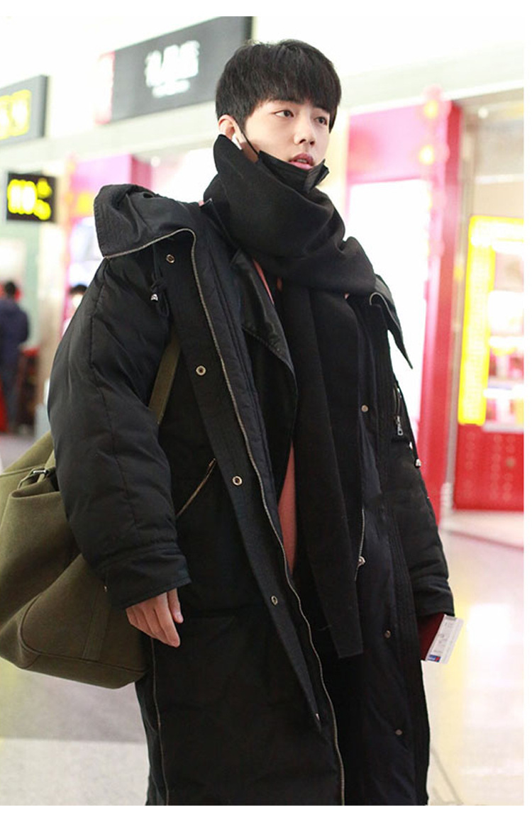 肖战明星同款衣服羽绒服男超长加厚2019新款时尚情侣大衣秋冬外套