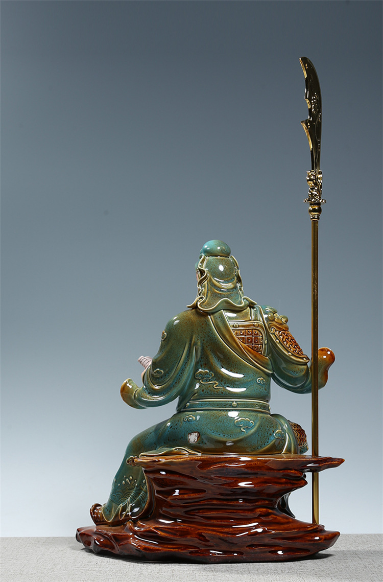 微美彩绘陶瓷文关公像供奉武财神关羽佛像摆件家用陶瓷关二爷神像