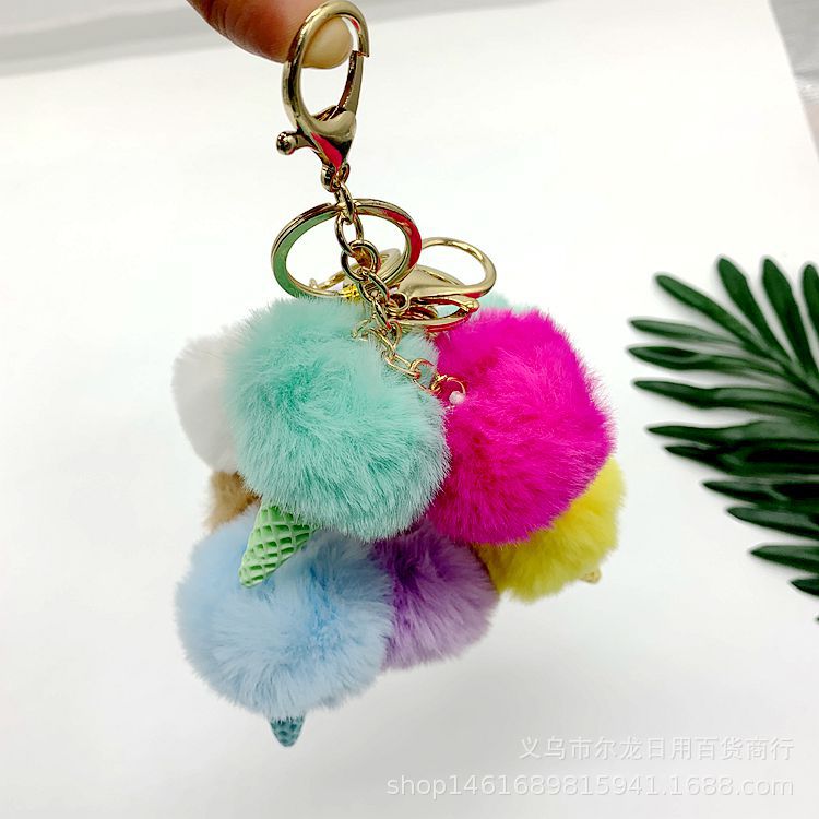 New 5cm Imitation Fur Ice Cream Cone Key Girl Cute Hanging Piece Pendant Two Yuan Shop