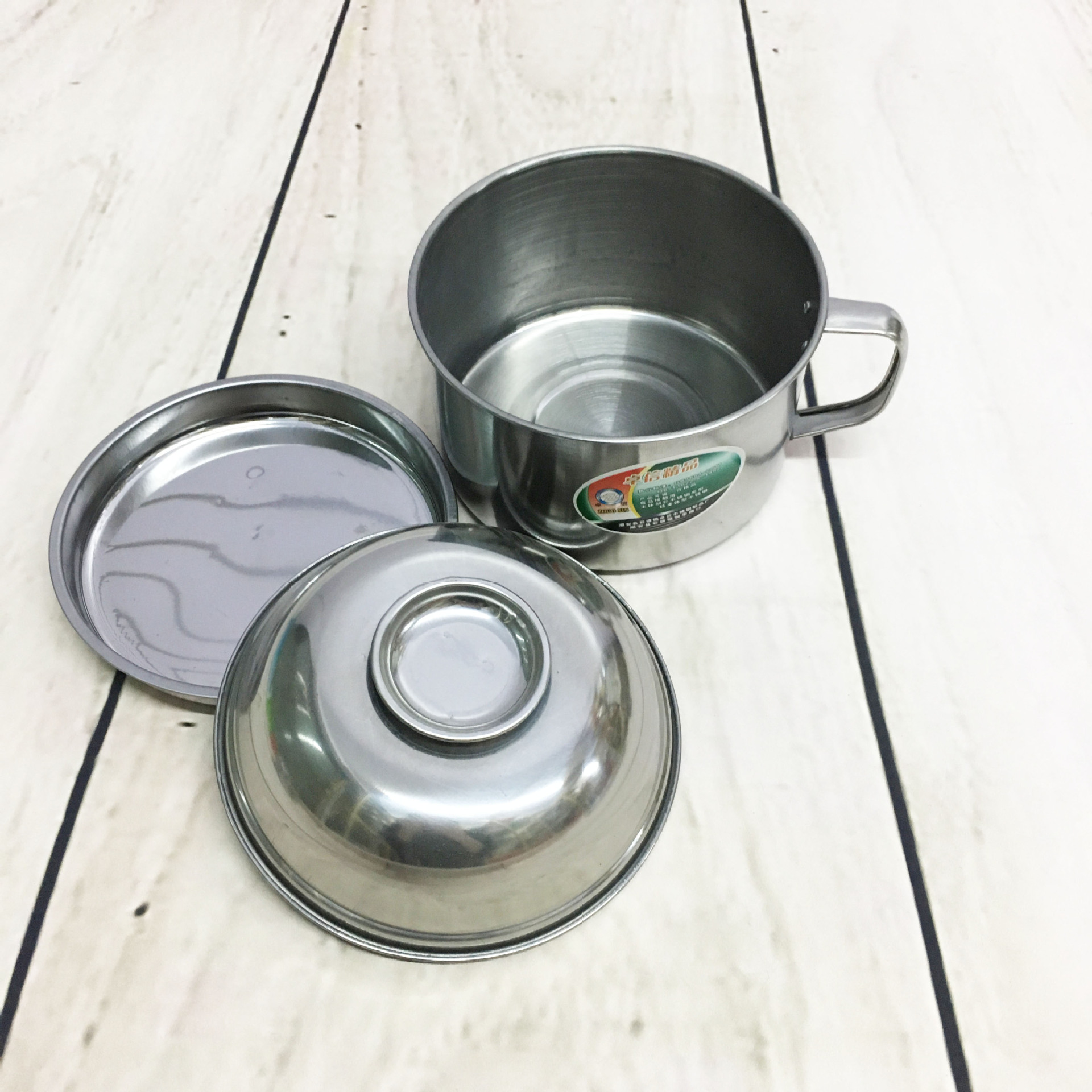 加厚不锈钢双层快餐杯 圆形学生快餐杯 14cm学生饭盒 五元快餐杯