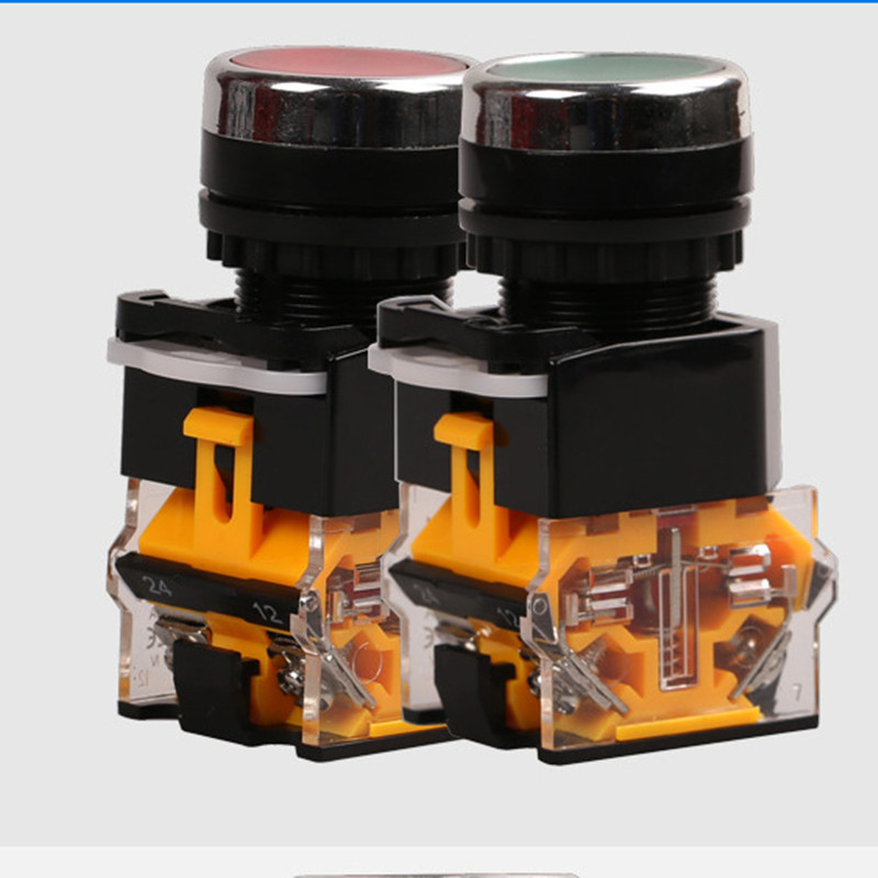 瑞海la3811bn按钮开关自复位平钮开孔22mm红绿点动开关插拔式