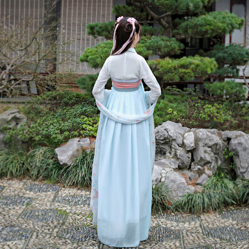 汉服改良中国风齐胸襦裙日常古装服装飘逸清新淡雅超仙女裙古风夏