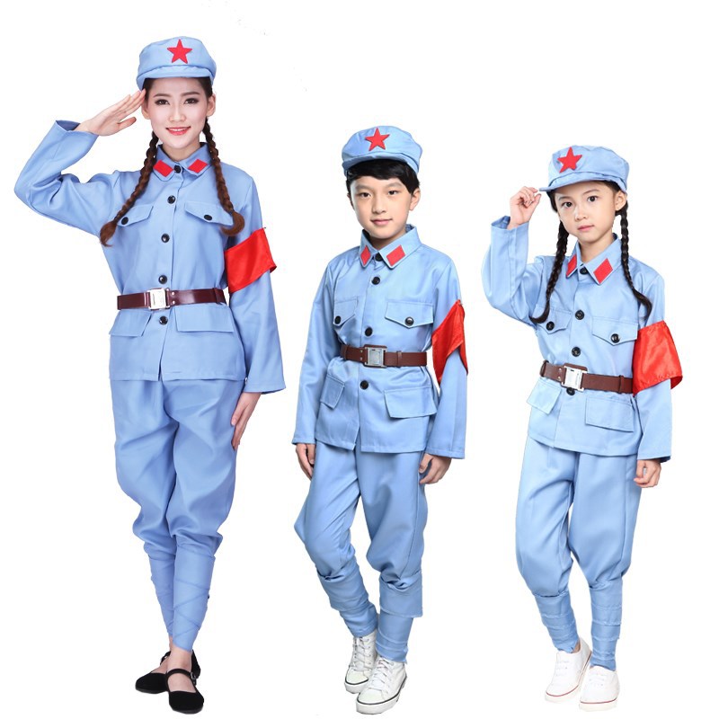 儿童小红军舞台表演服装学生红歌大合唱演出服八路军抗战服套装女