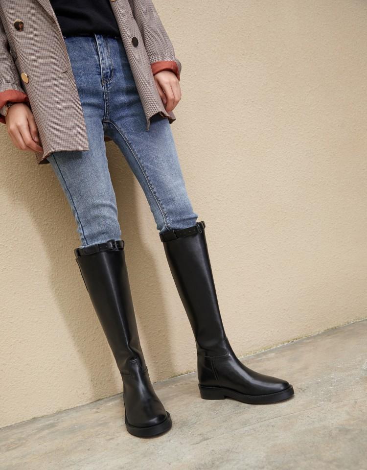 靴女秋冬女鞋学院低跟中跟骑士靴马靴真皮女靴高靴大码 40 sdlt